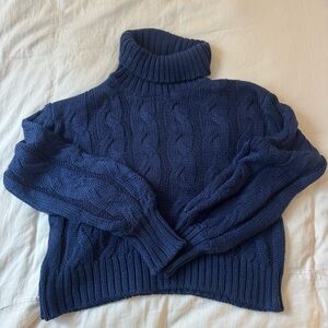 For Love and Lemons Navy Blue Cable Knit Turtleneck Sweater